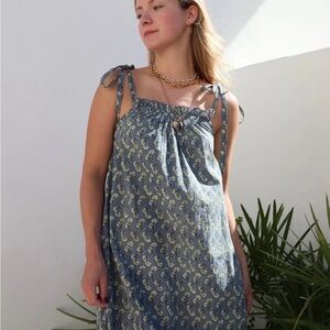 Ex Voto Iris Midi Dress in Blue Floral Print
